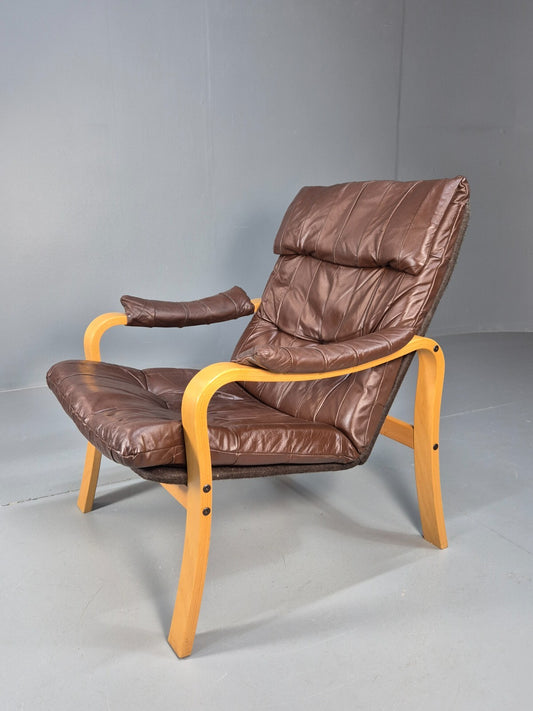 Brown Leather Bentwood Armchair Danish Modern Design Mid Century EB9248 MBEN - UKDK FURNITURE