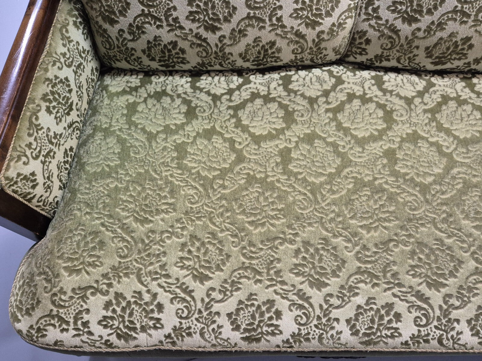 Antique Danish Baroque Style 3 Seat Sofa Green Moquette Carved Wood EB9636 V3SS - UKDK FURNITURE