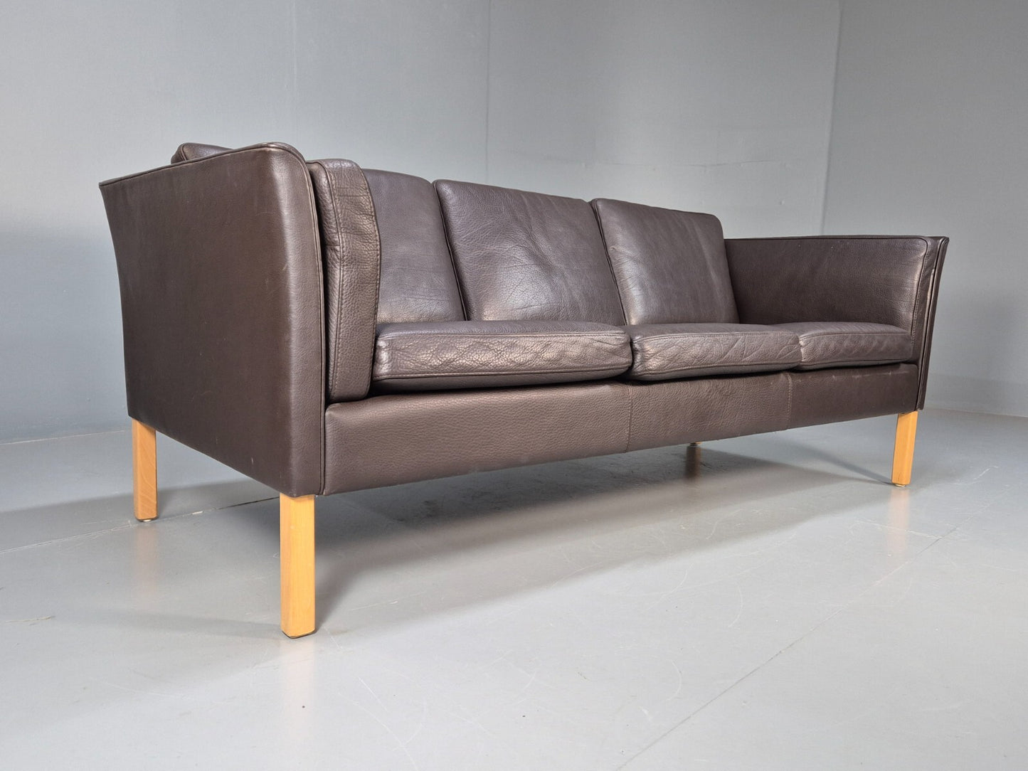 Vintage Danish 3 Seat Black leather Sofa 1980s Retro MCM EB9072 M3SS - UKDK FURNITURE
