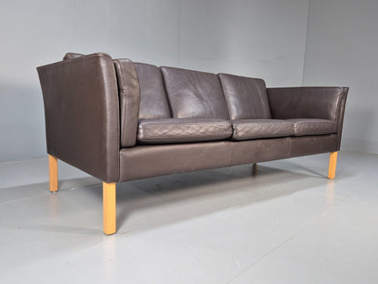 Vintage Danish 3 Seat Black leather Sofa 1980s Retro MCM EB9072 M3SS - UKDK FURNITURE