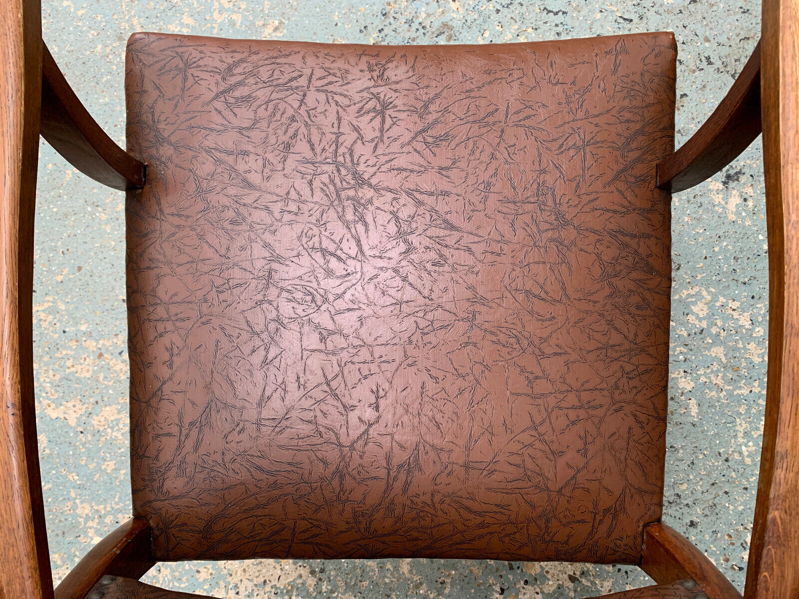 Danish Oak & Brown Vinyl High-Back Arm Chair Elbow Desk Vintage EB1949 VDIN - UKDK FURNITURE