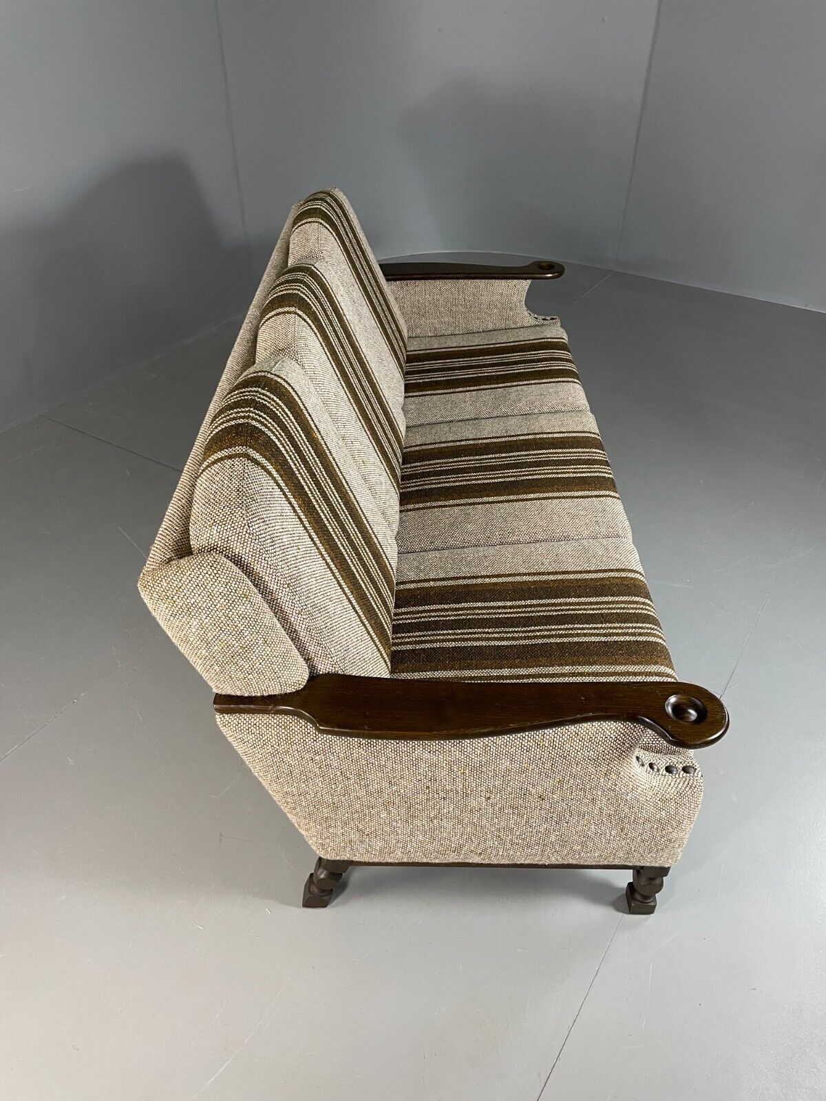 Vintage Danish 3 Seat Sofa Cream and Green Wool Oak Frame Retro 1970 EB6735 M3SS - UKDK FURNITURE