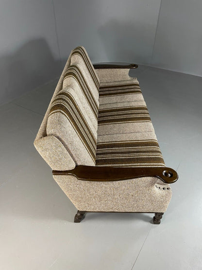 Vintage Danish 3 Seat Sofa Cream and Green Wool Oak Frame Retro 1970 EB6735 M3SS - UKDK FURNITURE