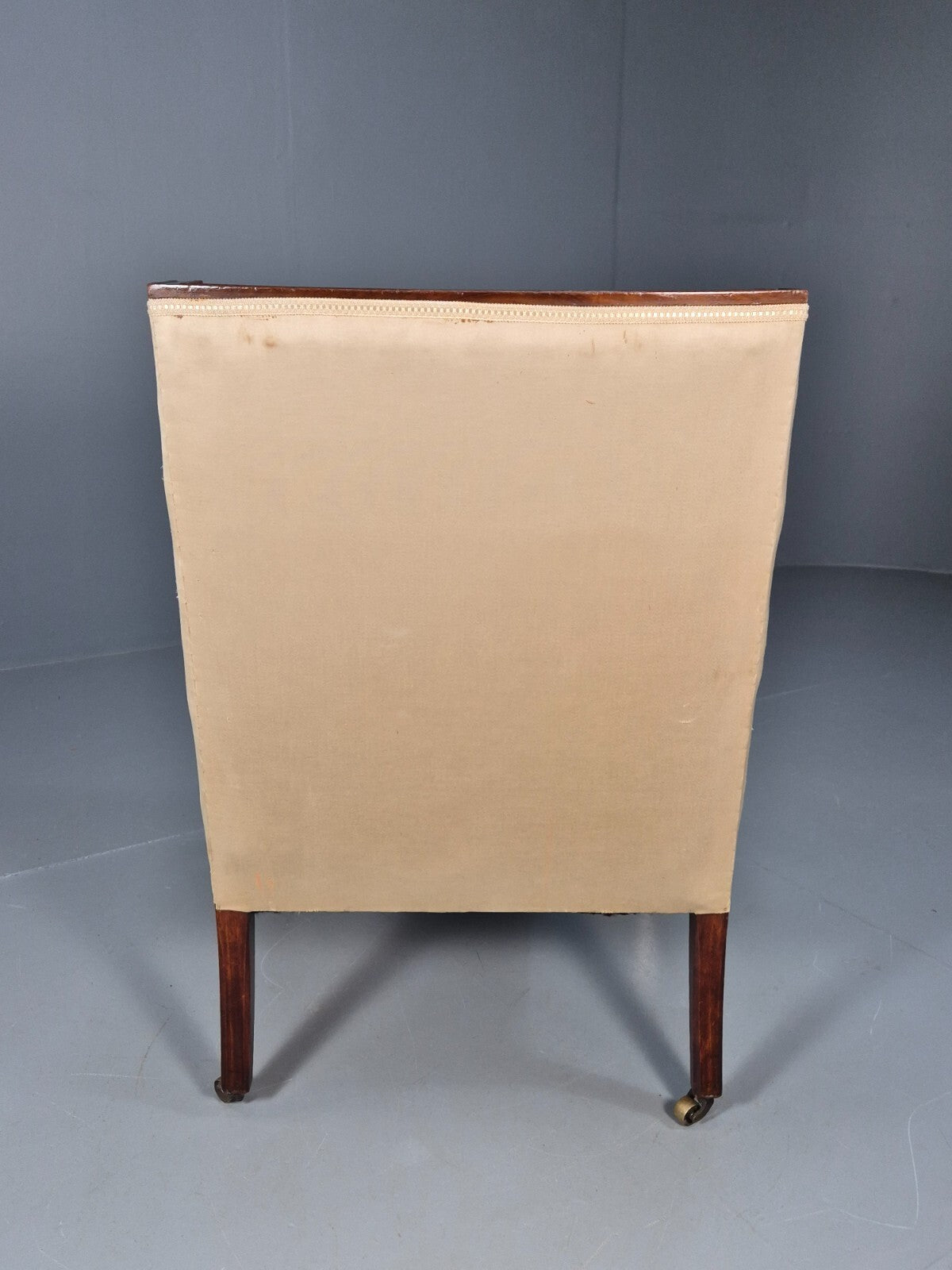 Antique Edwardian Mahogany Armchair Satin Creme Leaf Pattern Fabric EB8446 VCLO - UKDK FURNITURE