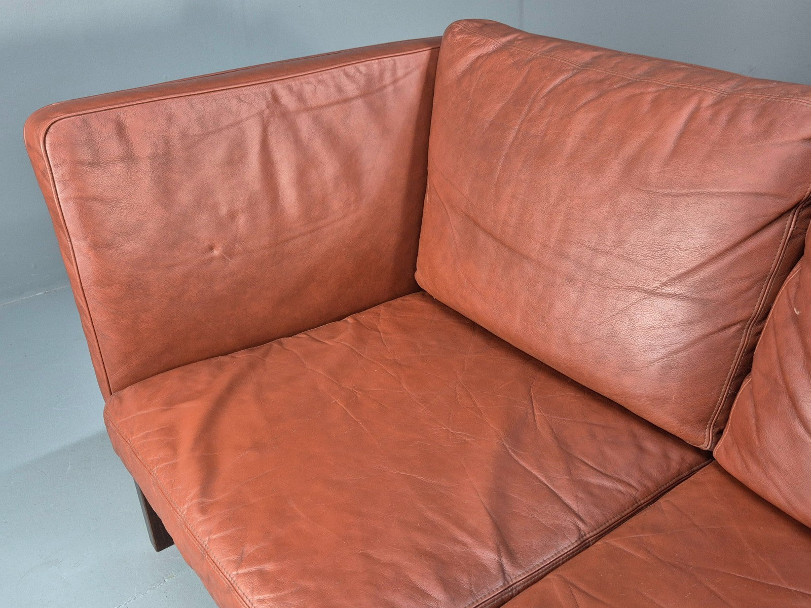 Mid Century 2 Seater Sofa Stouby Red Brown Leather Beech End Retro  EB10060 M2SS16