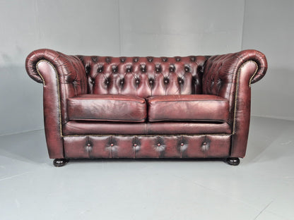Two Seat Vintage Chesterfield Sofa Red Leather 1980s Retro EB11360 VCHE4
