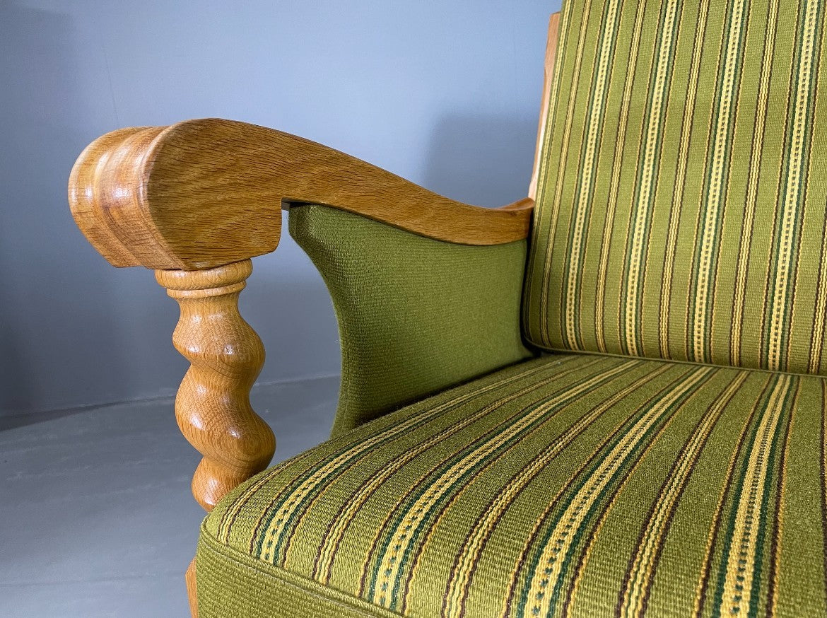 3 Seat Sofa Vintage Danish Kjaernulf Style Oak and Green Wool Retro EB6479 M3SS7