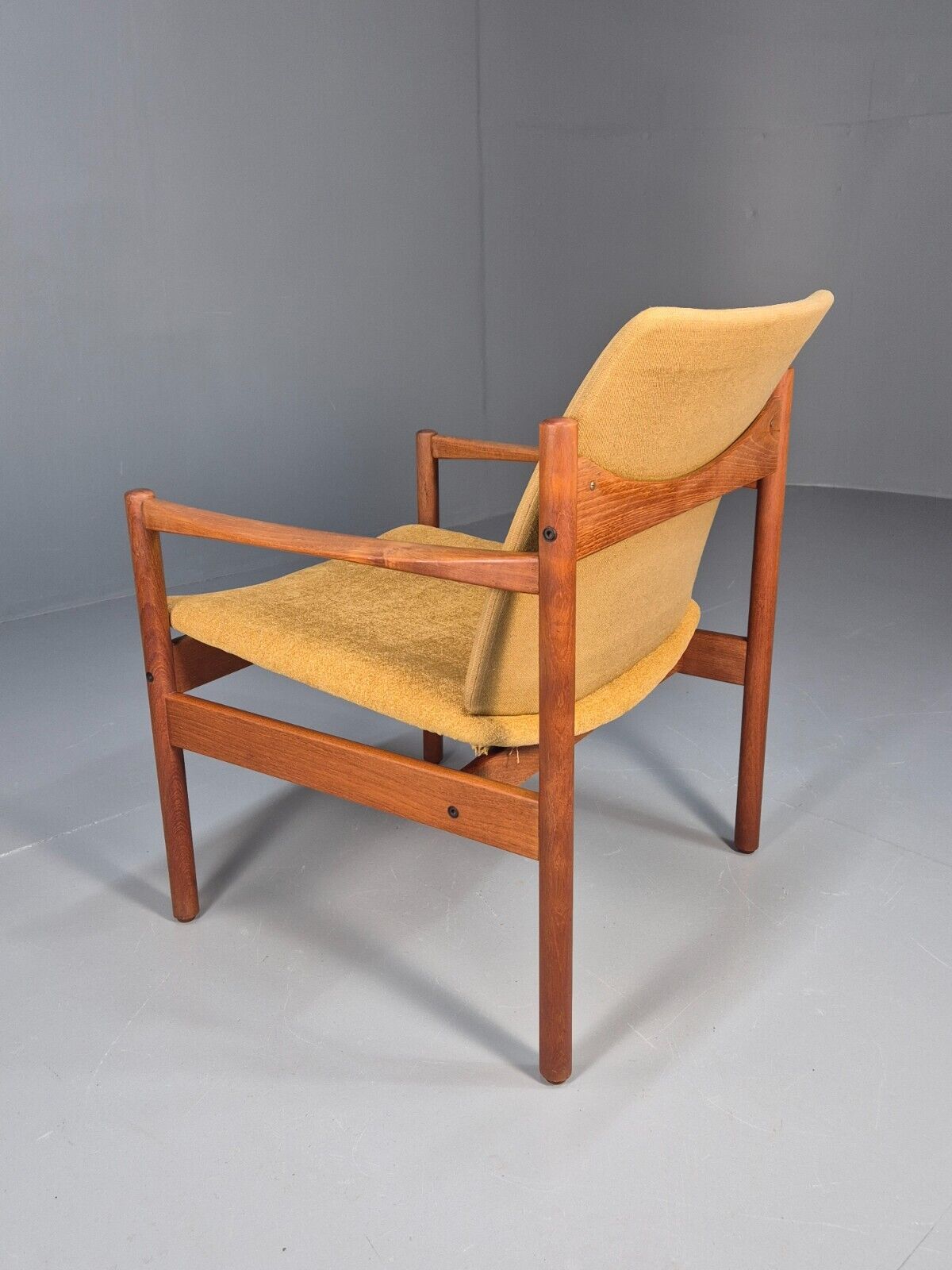 Vintage Danish Lounge Chair Yellow Cotton Teak 1960s Retro MCM EB8762 MNOR - UKDK FURNITURE