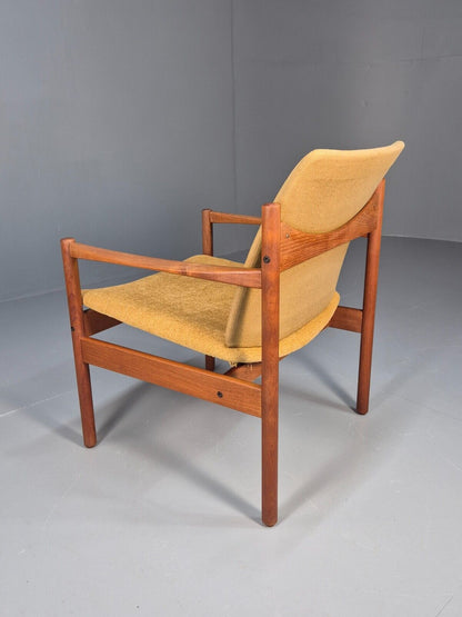 Vintage Danish Lounge Chair Yellow Cotton Teak 1960s Retro MCM EB8762 MNOR - UKDK FURNITURE