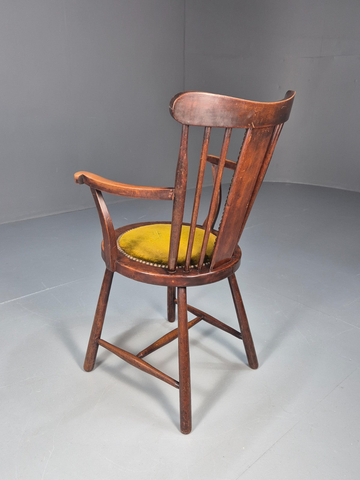 Edwardian Penny Seated Elbow Chair Mahogany Frame green Velour 1900 EB10612 VWOO8