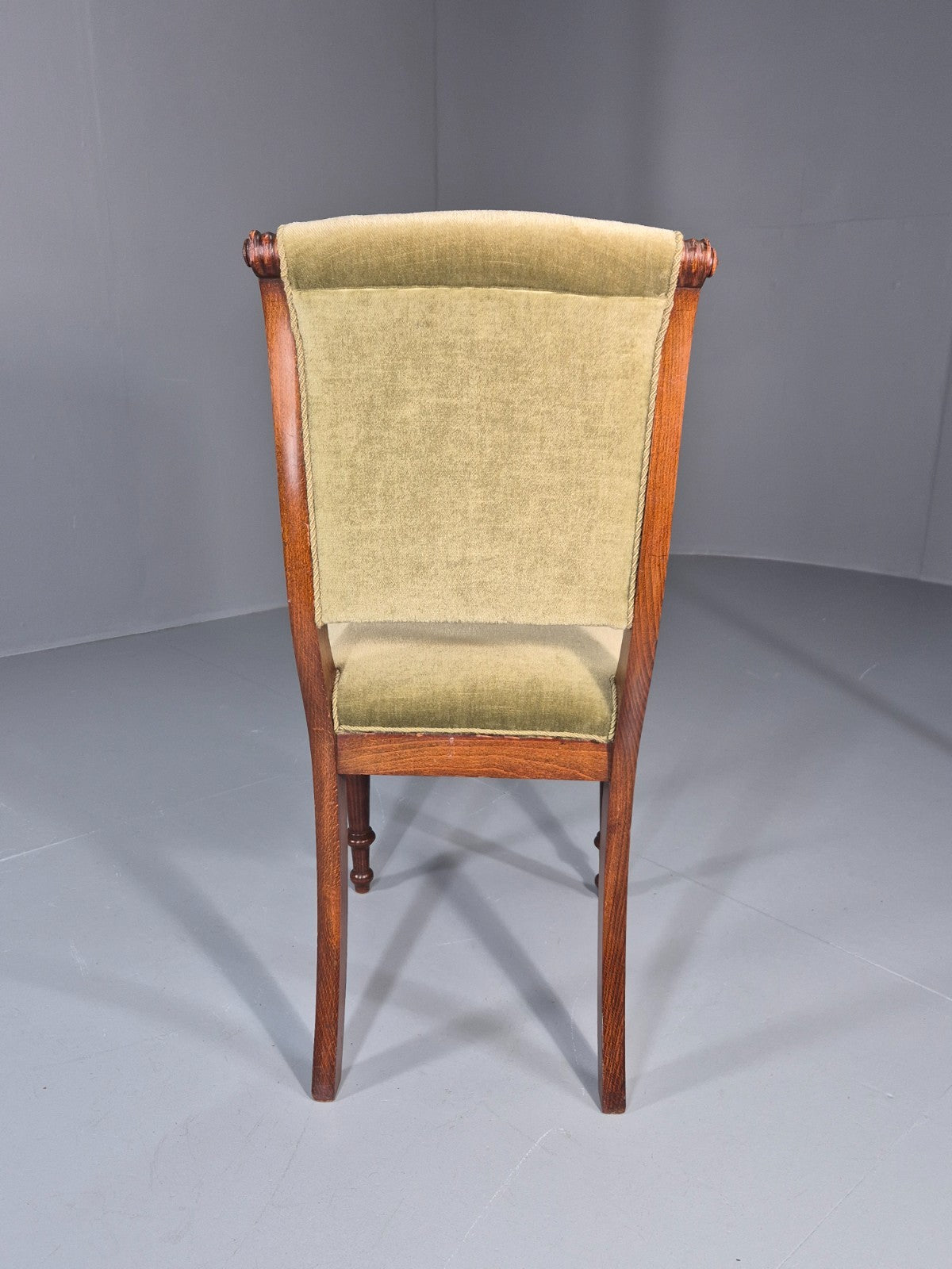 Antique Danish Dining Chair Mahogany Frame 1850s Green Velour EB11321 VDIN8
