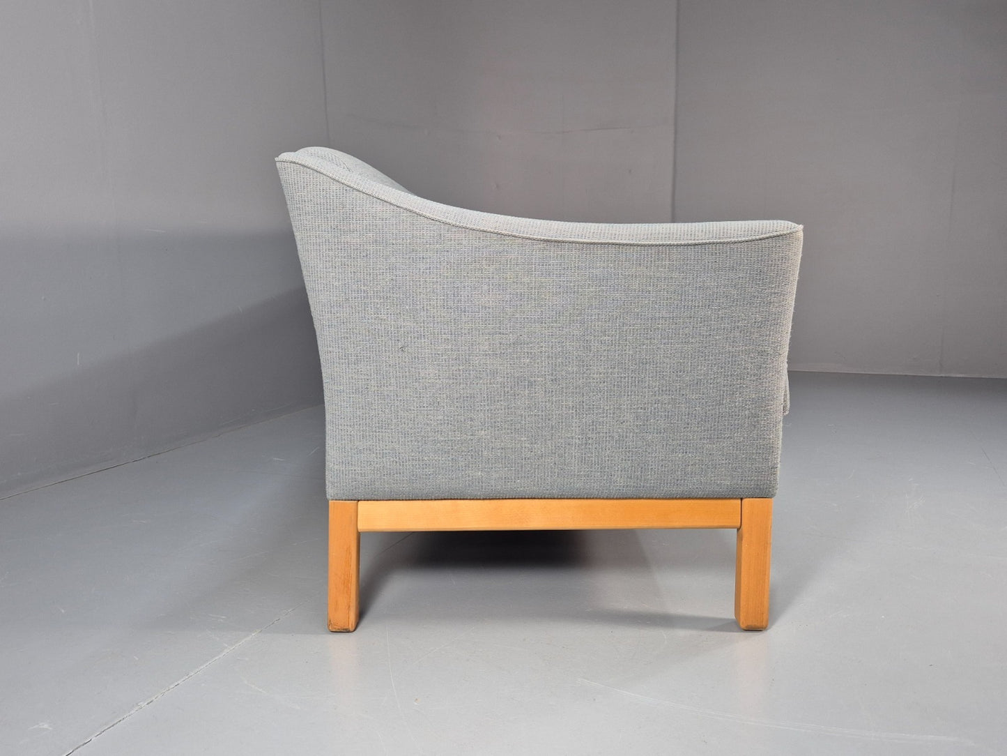 Mid Century Three Seater Sofa Blue wool Oak Base 1980s Retro  EB10398 M3SS10