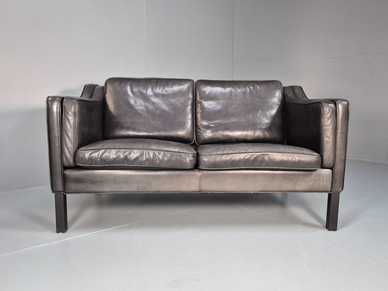 Vintage Stouby Eva Two Seater Sofa Black Leather Mogensen 1980 EB10111 M2SS5
