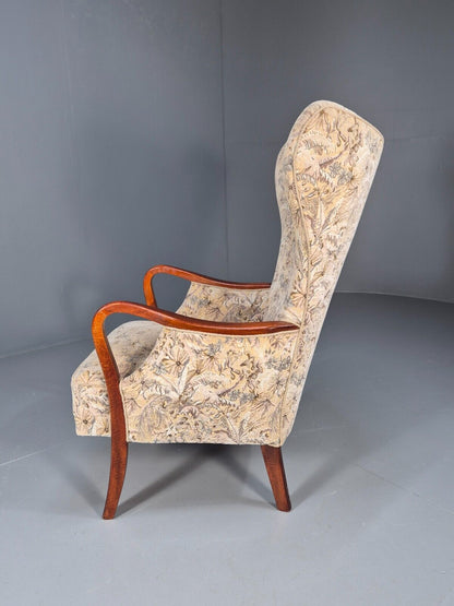 Vintage Danish Lounge Chair Floral Upholstery Beech Frame Retro MCM EB8935 MNOR - UKDK FURNITURE