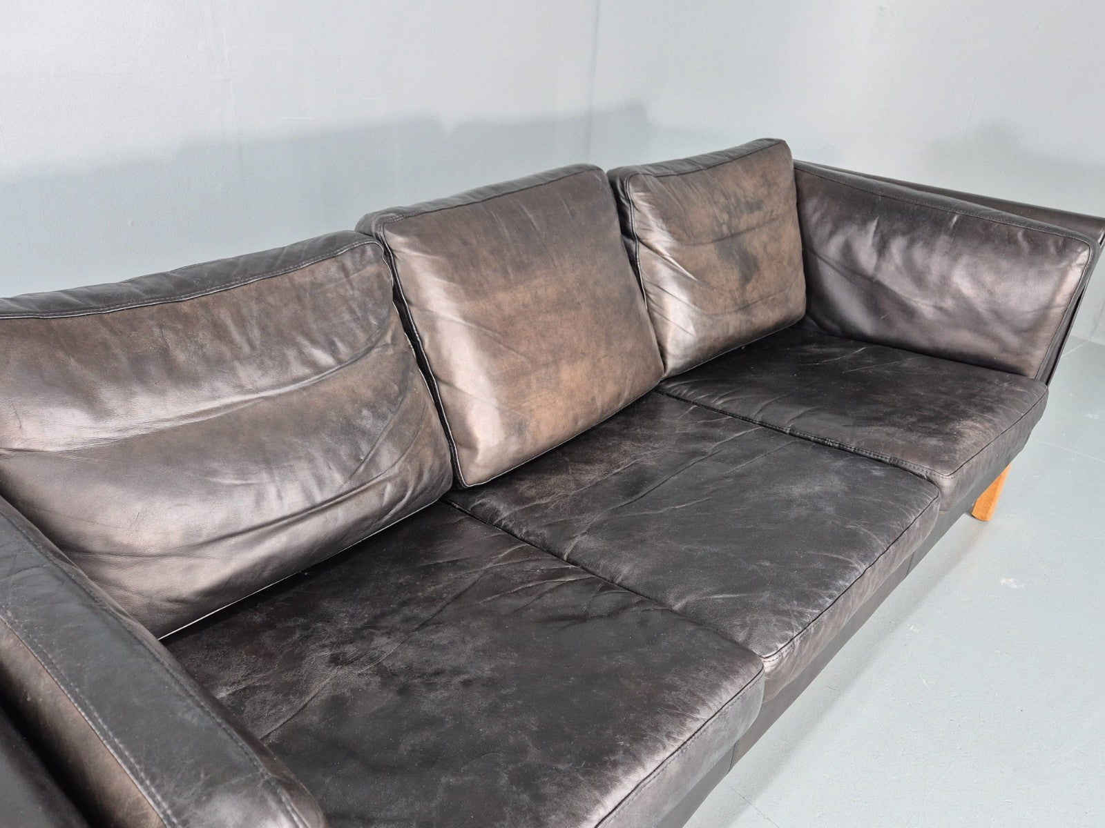 Vintage 3 Seat Sofa Danish Black Leather Vemb MCM Retro 1980s  EB10478 M3SS14