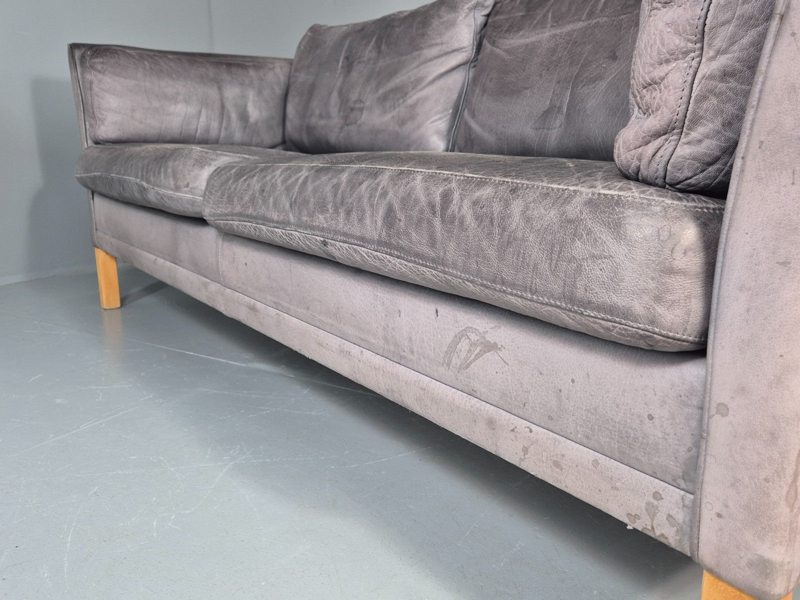 Vintage Mogens Hansen 2.5 Seat Settee Grey Leather 1980s Retro EB11644 M3SS23