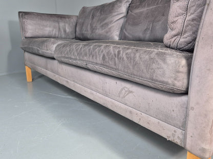 Vintage Mogens Hansen 2.5 Seat Settee Grey Leather 1980s Retro EB11644 M3SS23