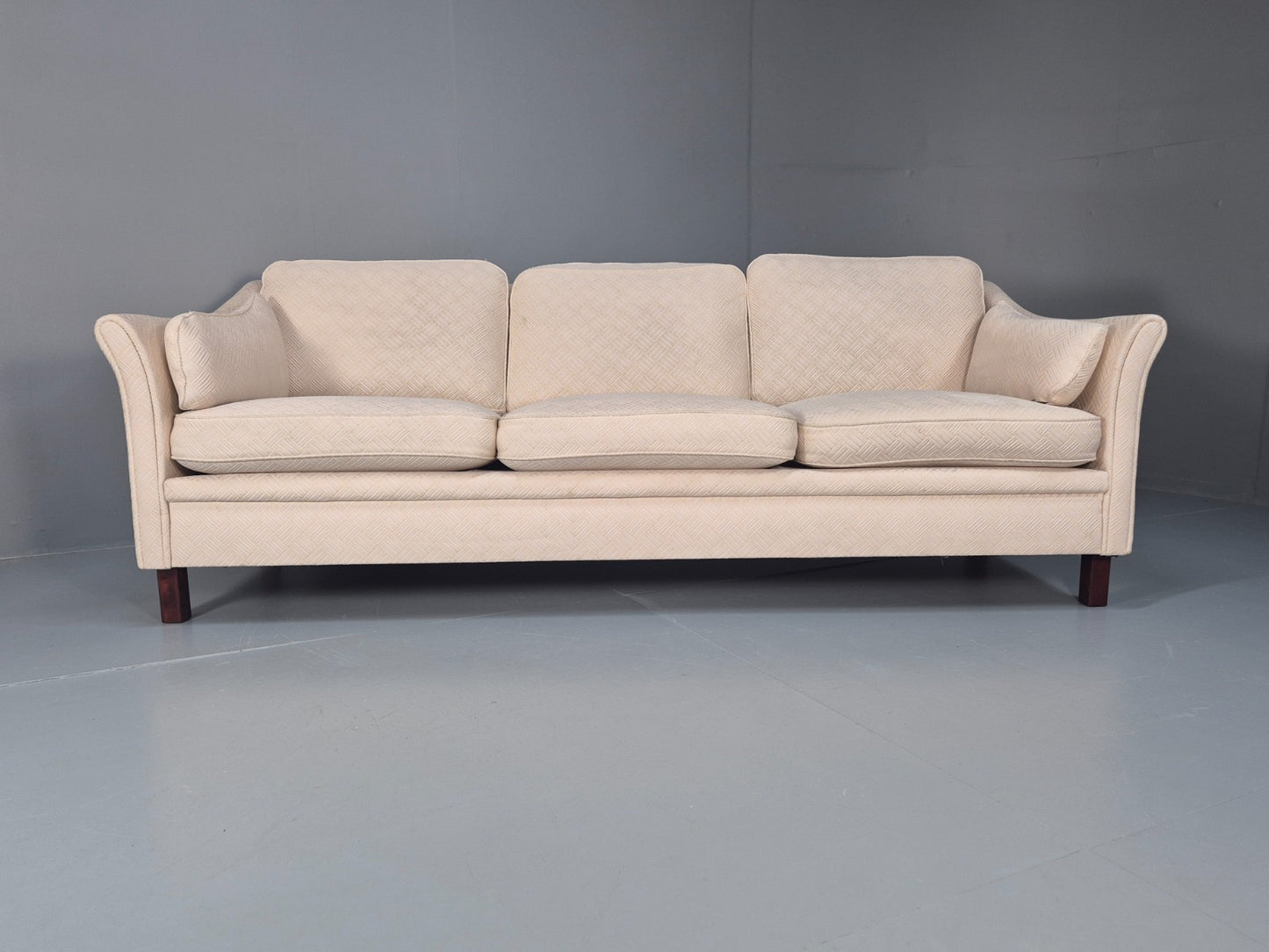 Vintage 3 Seater Sofa Retro Danish Cream Patterned Fabric EB10520 M2SS5