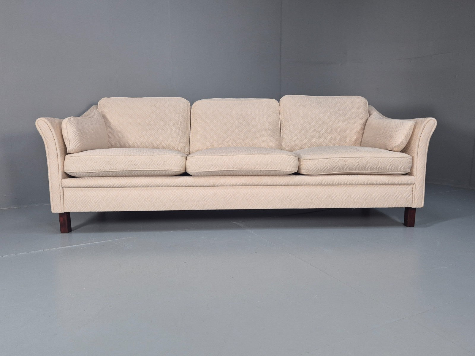Vintage 3 Seater Sofa Retro Danish Cream Patterned Fabric EB10520 M2SS5