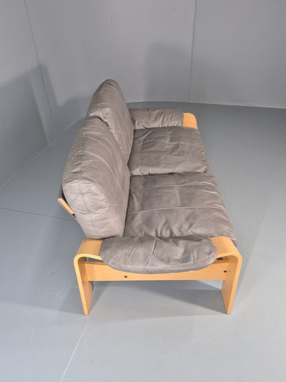 Two Seater Vintage Settee Bentwood and Grey Leather 1980s Retro MCM EB11390 M2SS11