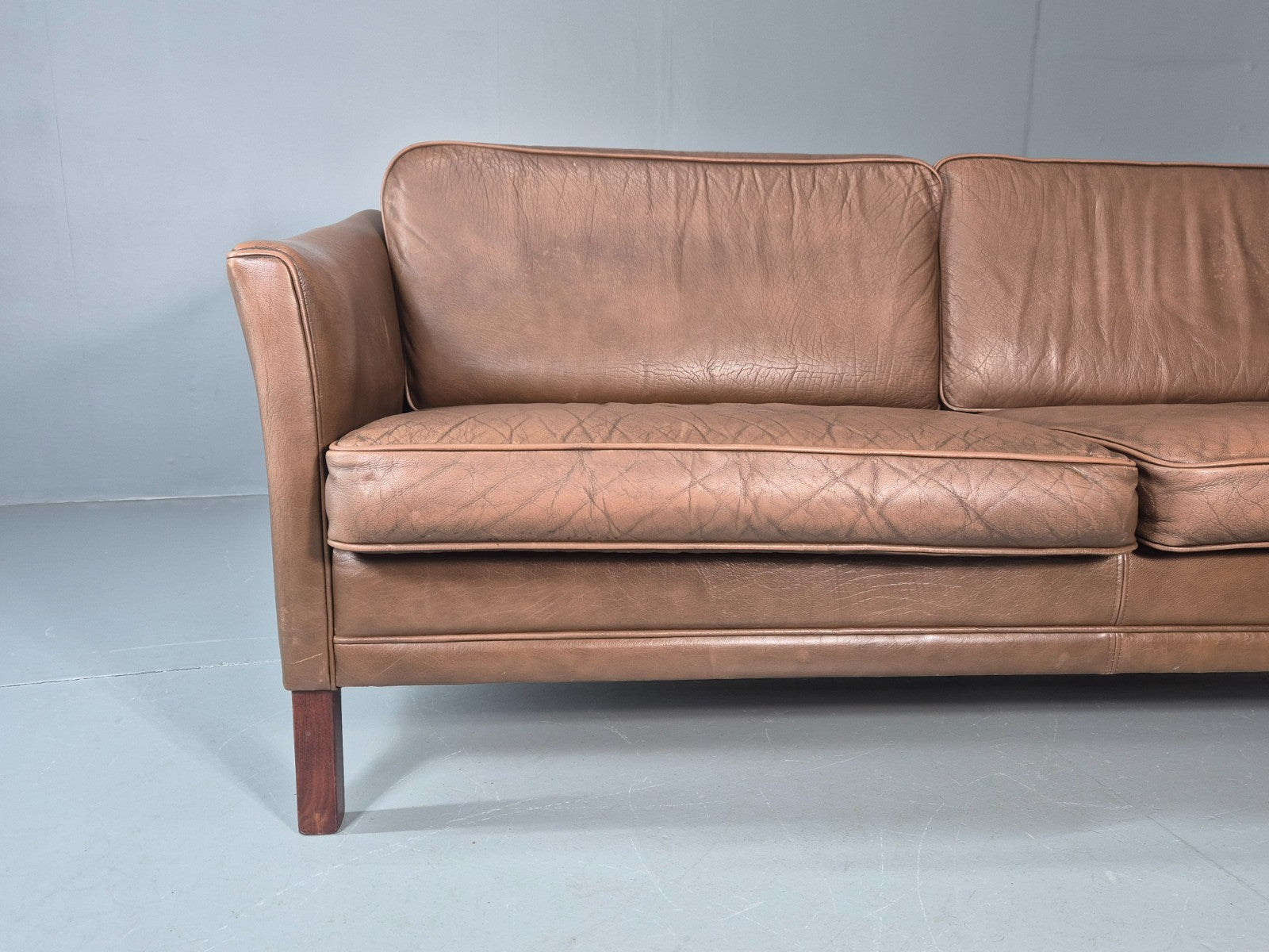 Vintage Danish 2.5 Seater Brown Leather 1970s Retro Mid Century EB11629 M3SS2