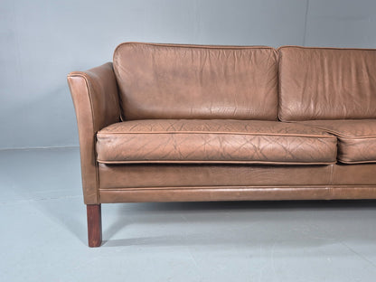 Vintage Danish 2.5 Seater Brown Leather 1970s Retro Mid Century EB11629 M3SS2