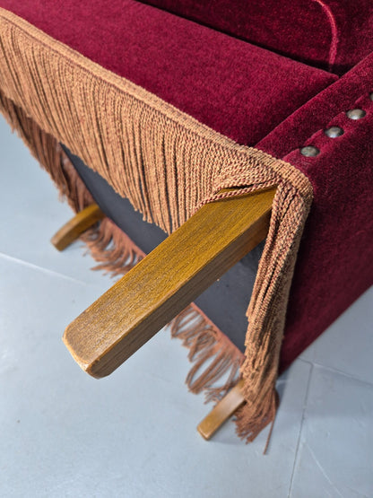 Vintage Danish Wingback Lounge Chair Red Velour Tassels 1940s Retro EB9614 VCLO - UKDK FURNITURE