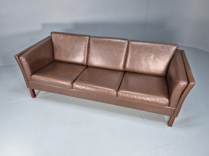 Mid Century Three Seater Sofa Brown Leather Danish Retro 1970s  EB10722 M3SS5