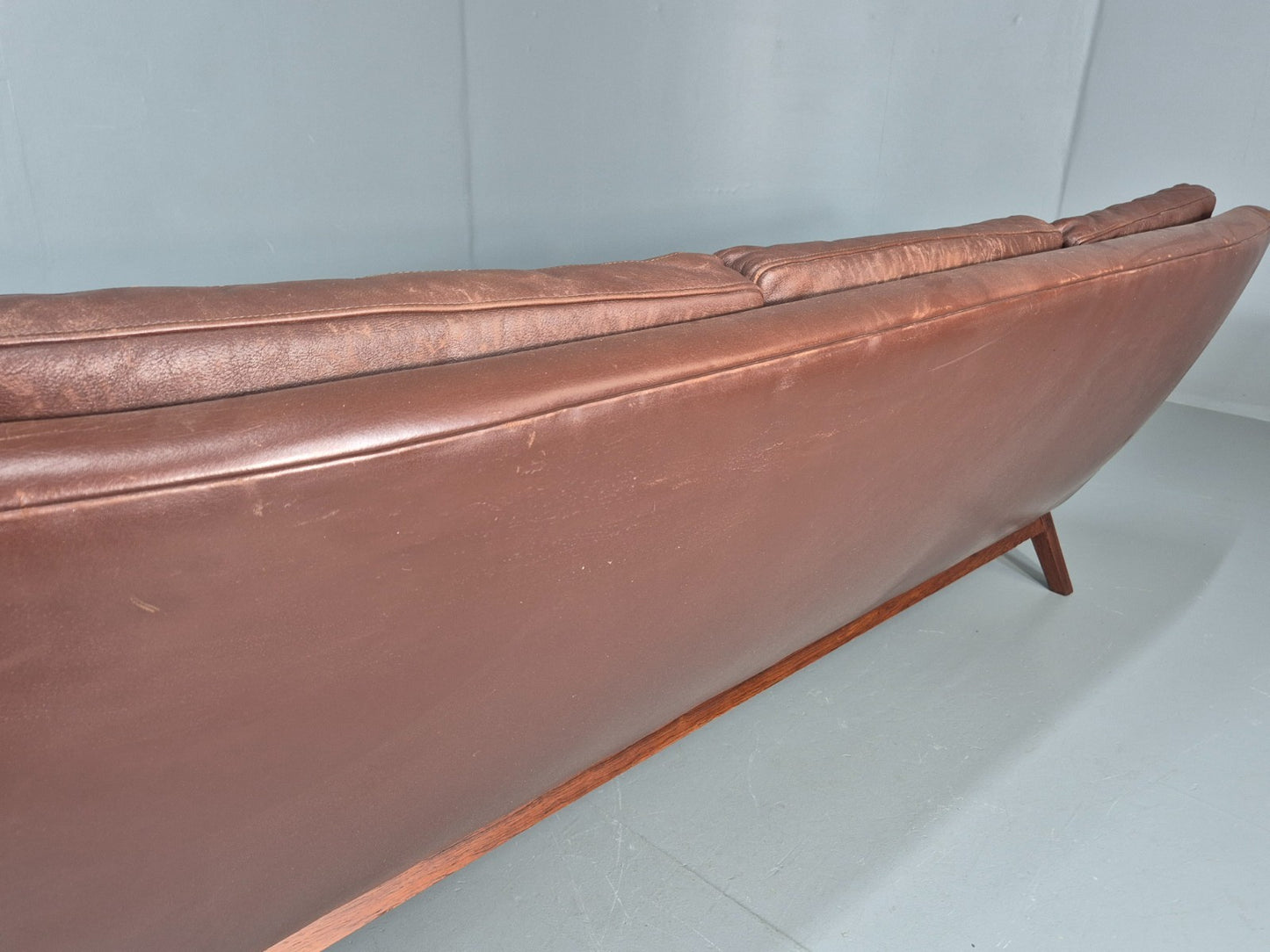 Mid Century Leather 3 Seat Sofa Brown Leather 1960s Retro  EB11367 M3SS21