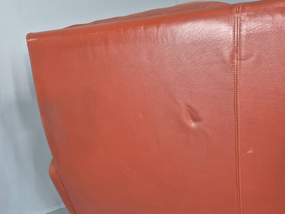 Vintage 3 seat Settee 1970s Retro Danish Red Tan Leather Buttoned EB10555 M3SS23