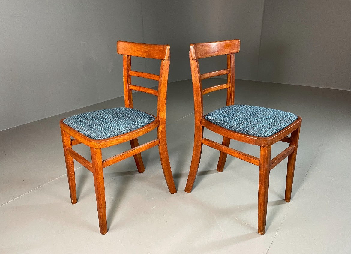 2 Kitchen Chairs Beech Frame Blue Chenille Upholstery 1960s Retro EB6326 MDIN0