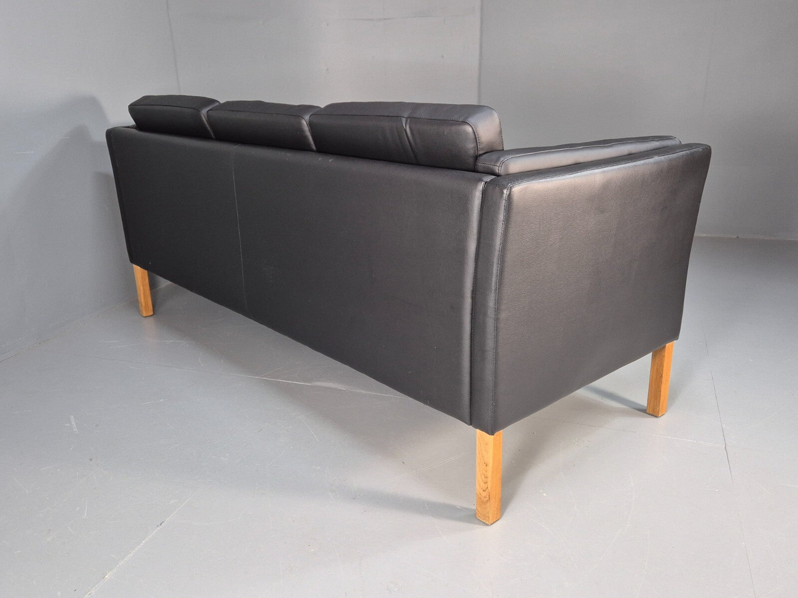 Vintage Danish Black Leather 3 Seat Sofa Retro MCM Style EB9062 M3SS - UKDK FURNITURE