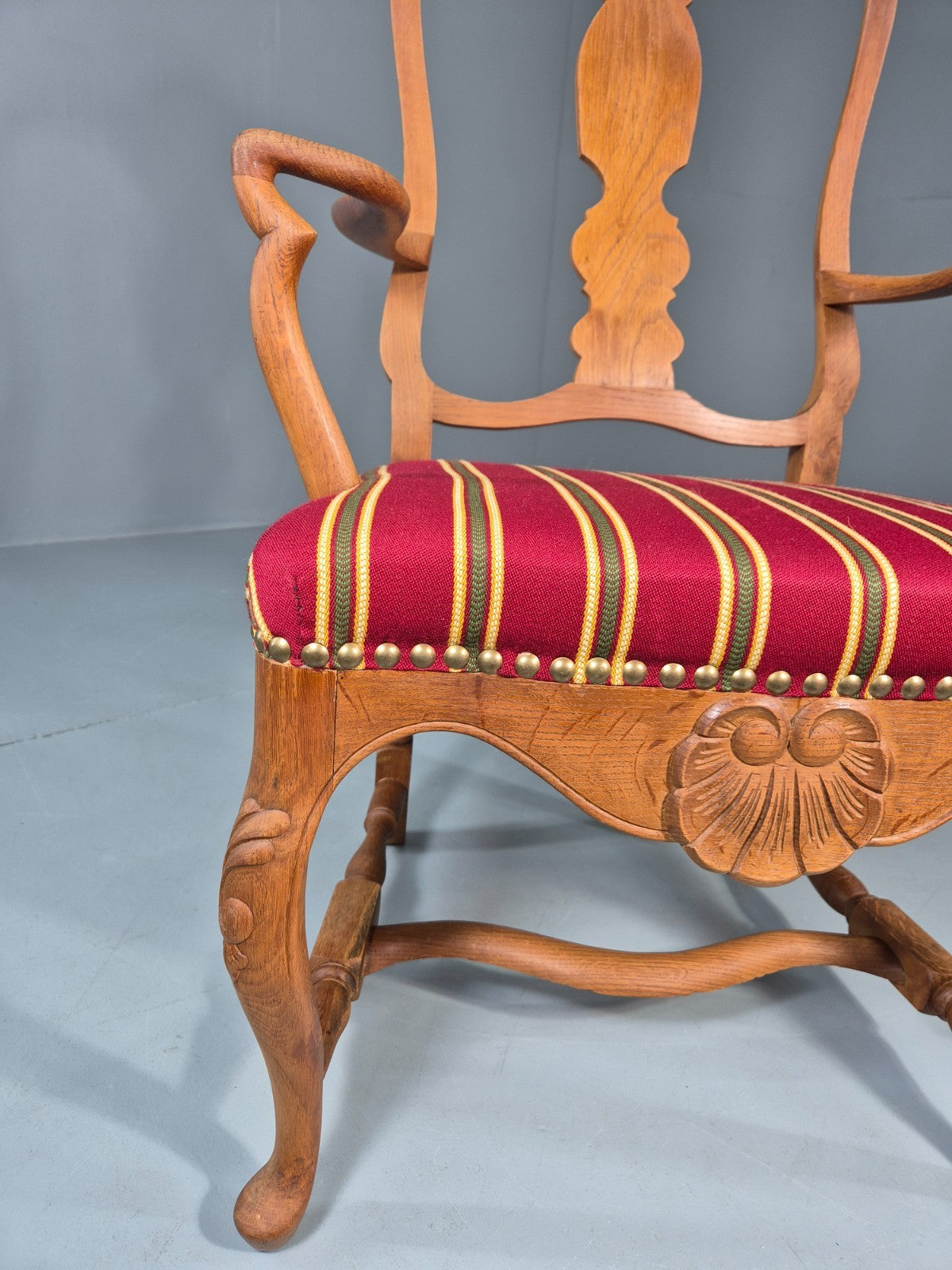 Antique Rococo Revival Oak Chair Danish 1880 Splat Back Shell Motif EB10887 VDIN4