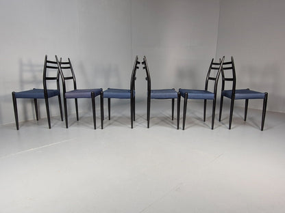 Vintage G Plan Dining Chairs Black Teak Blue Fabric Italian Style EB9488 MDIN - UKDK FURNITURE