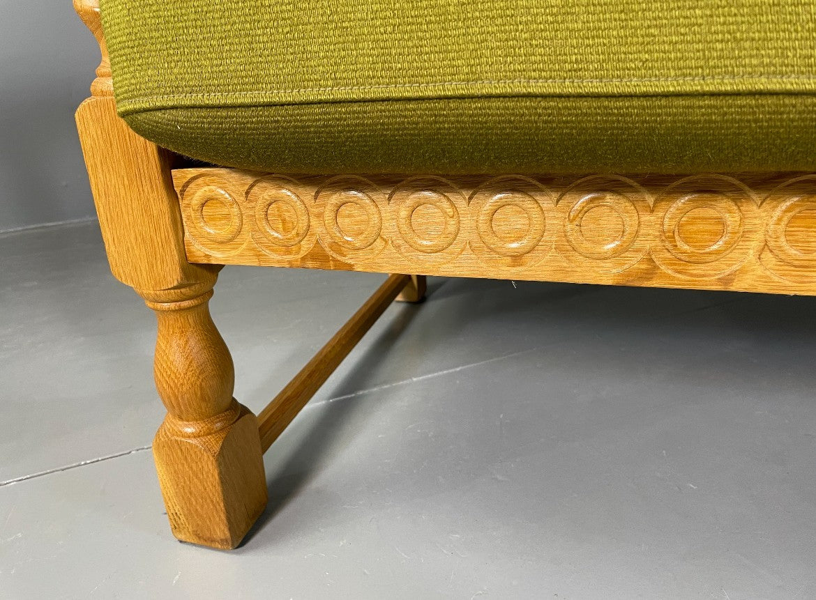 3 Seat Sofa Vintage Danish Kjaernulf Style Oak and Green Wool Retro EB6479 M3SS6