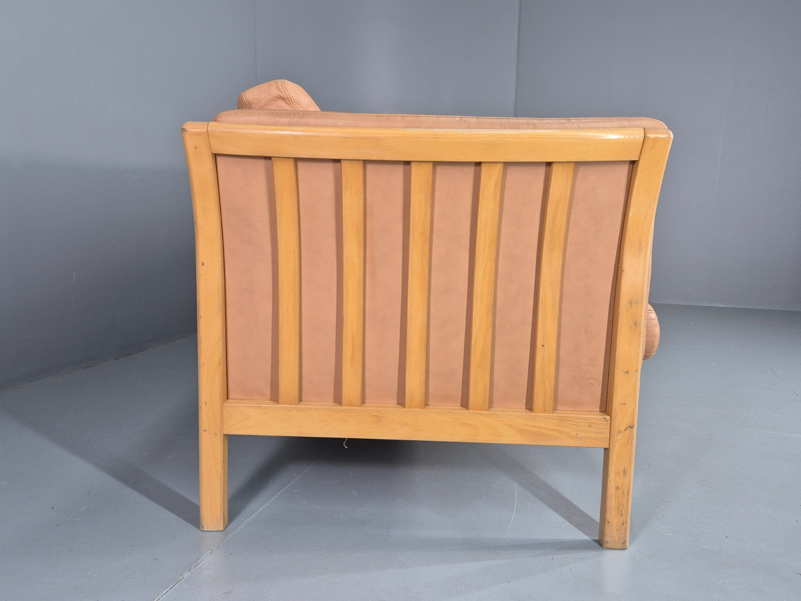 Vintage 3 Seater Sofa Danish Light Tan Leather Beech Skalma  Retro EB11914 M3SS17