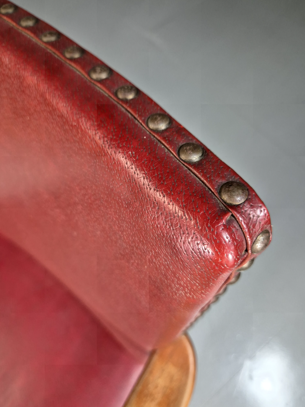 Vintage Elbow Chair Beech Frame Red Vinyl 1950s Retro MCM EB7329 MDIN9