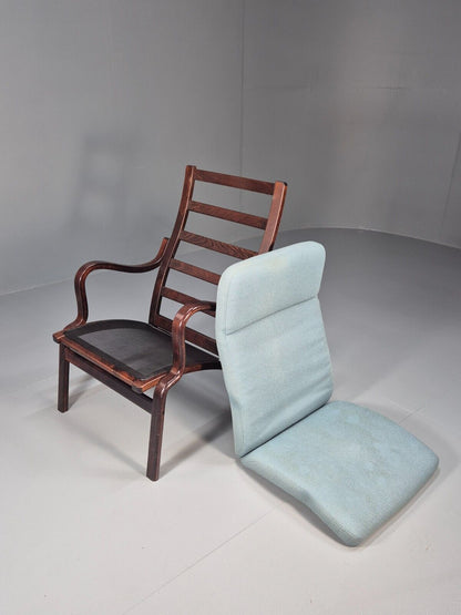 Vintage Danish Lounge Chair Blue Wool Bentwood Stouby 1980s Retro EB8849 NCLO - UKDK FURNITURE