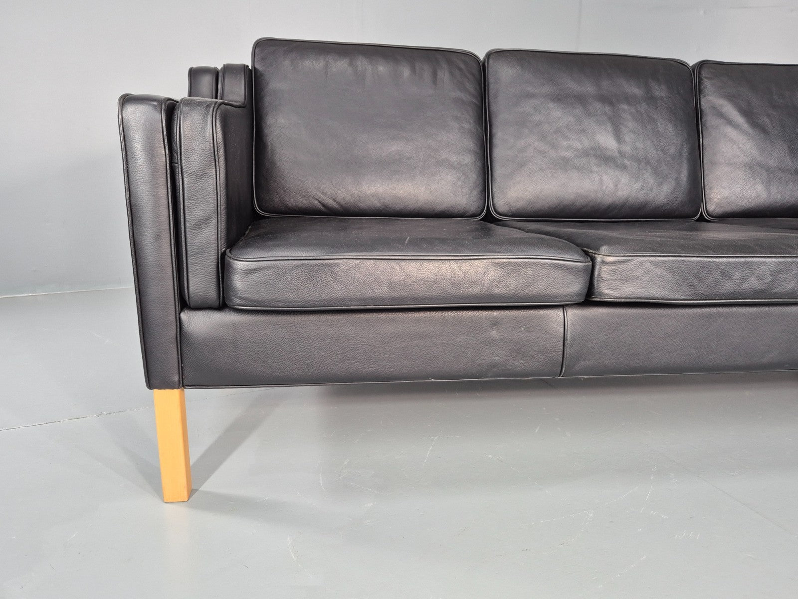 Vintage 3 Seat Sofa Danish Black Leather Mid Century Retro 1980s EB10476 M3SS2