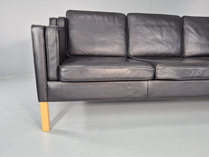 Vintage 3 Seat Sofa Danish Black Leather Mid Century Retro 1980s EB10476 M3SS2