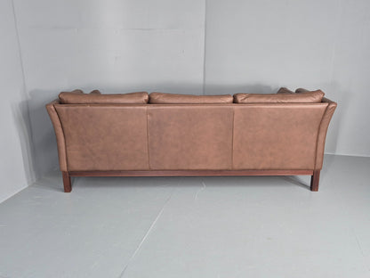 Vintage Danish 3 Seater Sofa Danish Brown Leather 1970s Retro MCM  EB10486 M3SS18