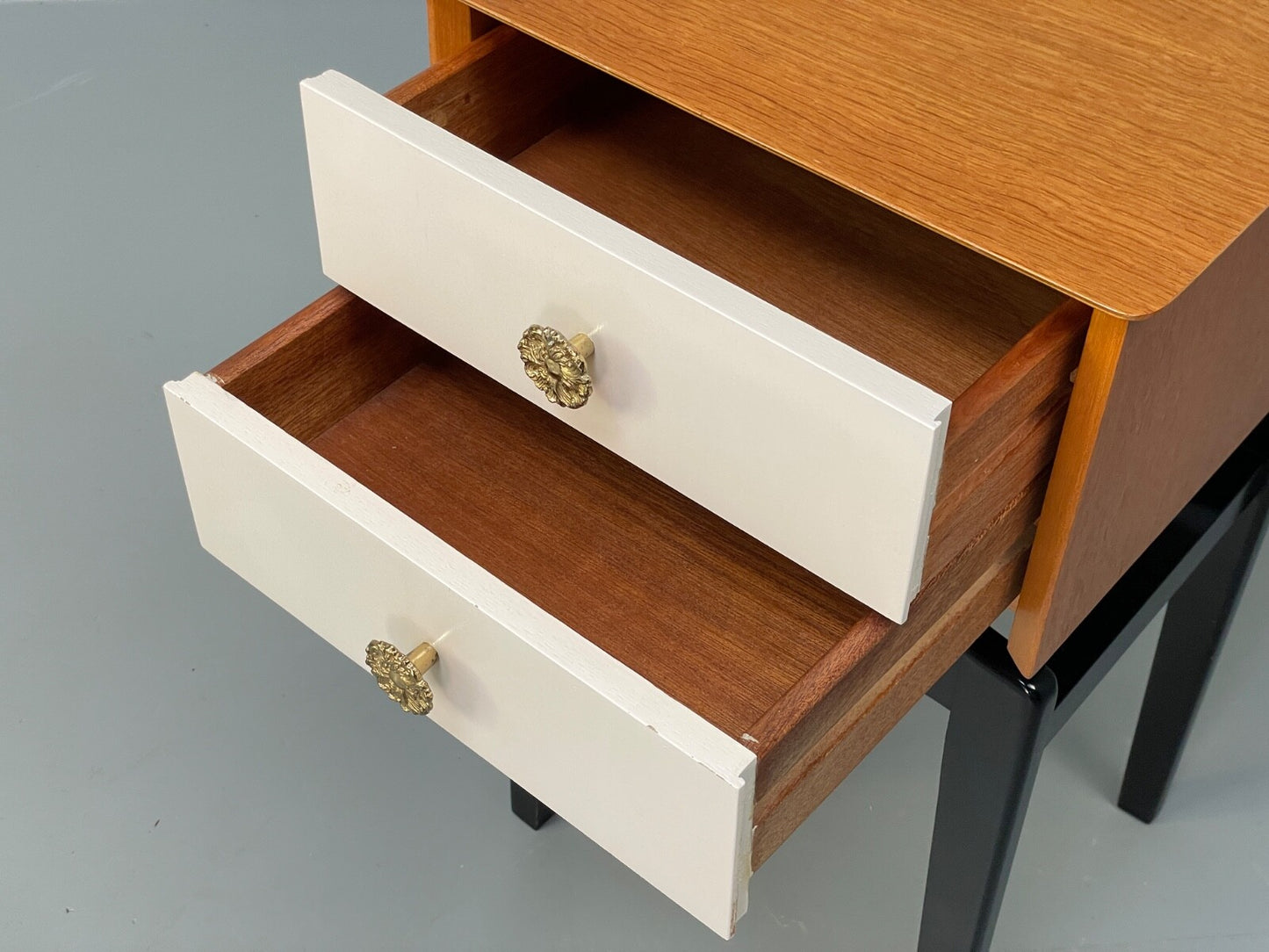 Vintage G Plan Oak Bedside Table 1950s Mid Century Black White Paint EB9814 MWOO - UKDK FURNITURE