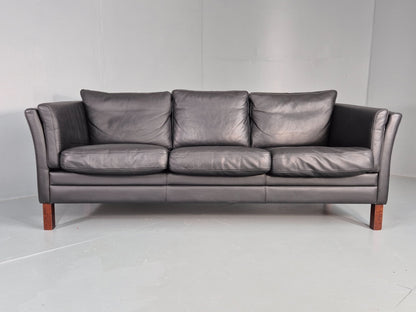 Vintage 3 Seat Sofa Danish Black Leather Mid Century Retro Design EB10481 M3SS4
