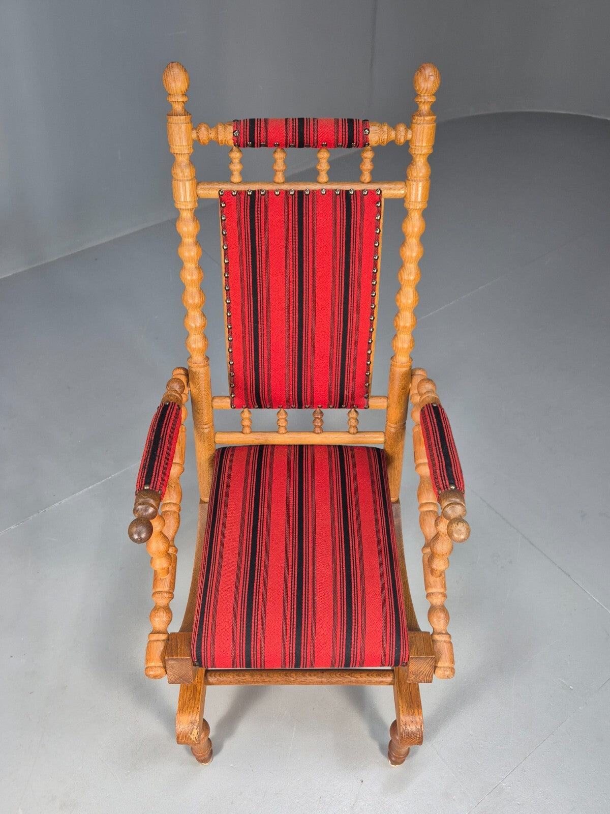 Vintage Danish Rocking Chair Oak Frame Red Stripe American Style EB9375 VCAR - UKDK FURNITURE