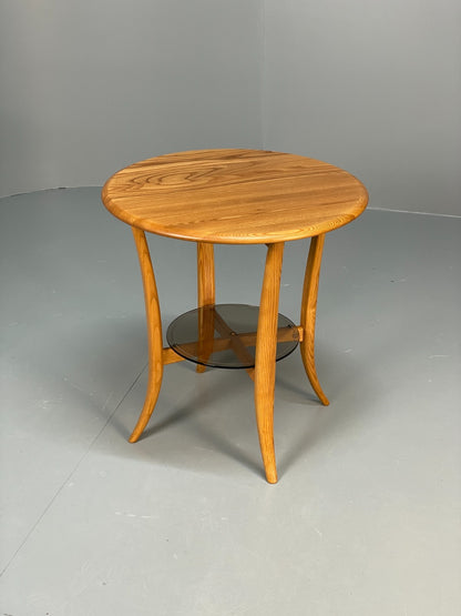Vintage Ercol Side Table - Solid Blonde Elm Glass Magazine Rack EB10978 MWOO0
