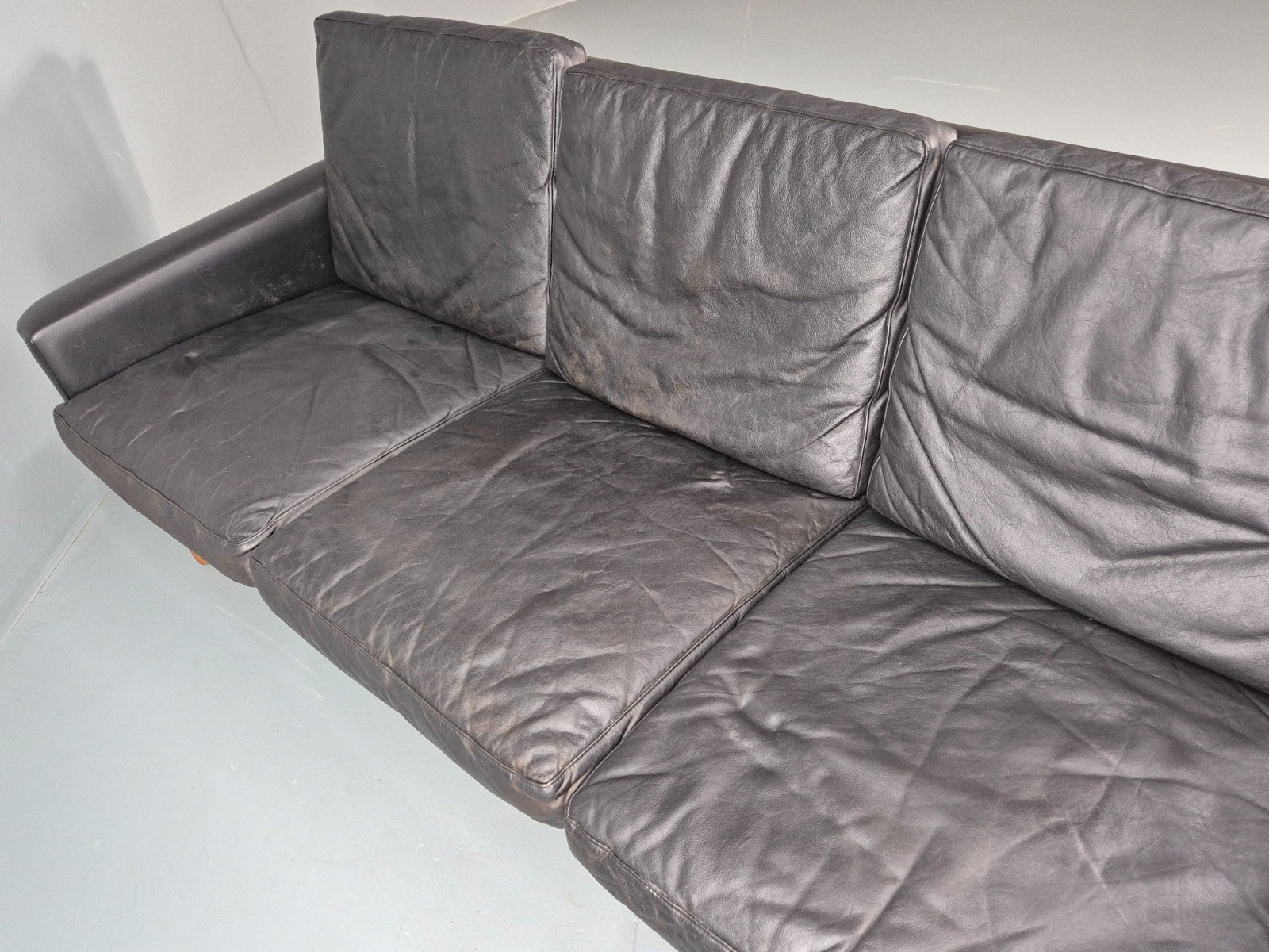 Vintage 3 Seat Sofa 1960s Danish Black Leather Mid Century Modern EB11384 M3SS21