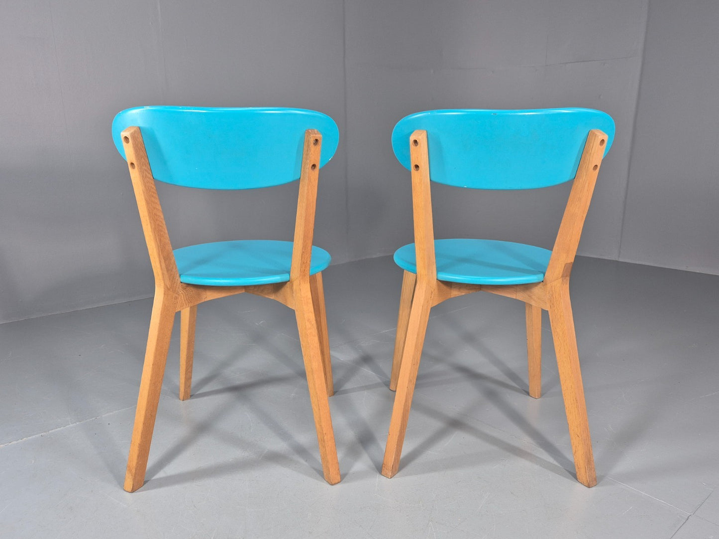 2 Oak Dining Chairs Light Blue Modern Solid Mid Century Style M&S EB11013 MDIN9