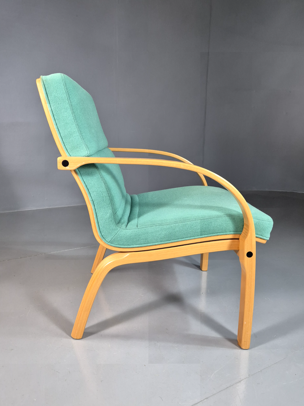 Vintage Danish Lounge Chair Mint Wool Bentwood 1980s Retro EB7352 MBEN6
