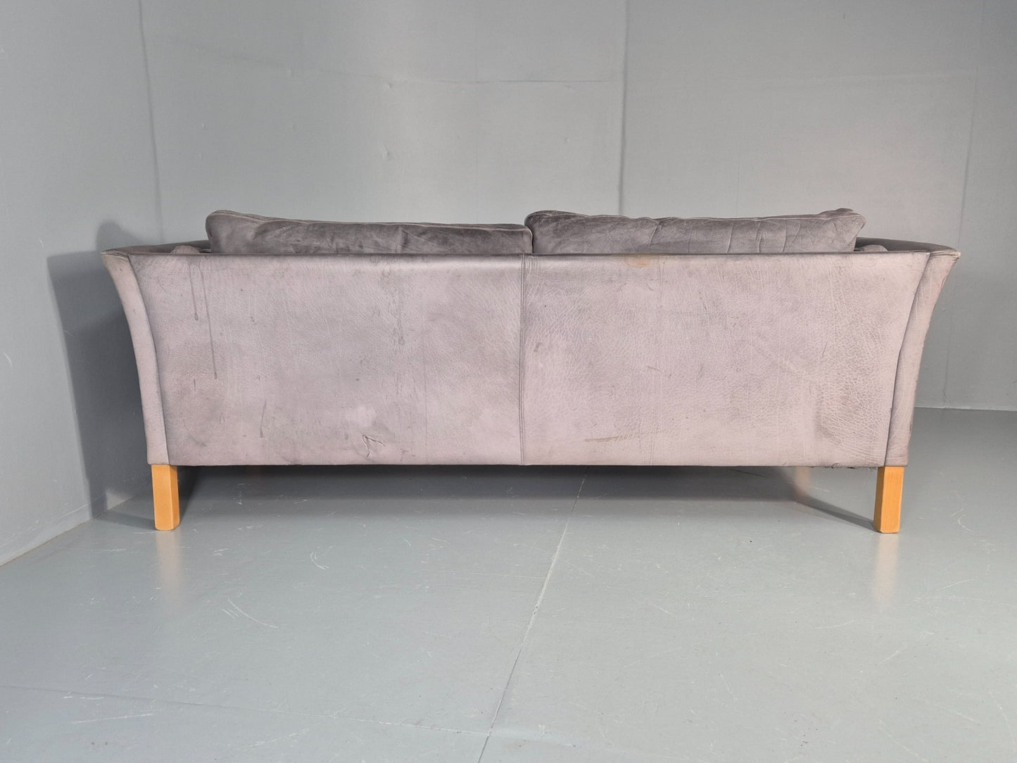 Vintage Mogens Hansen 2.5 Seat Settee Grey Leather 1980s Retro EB11644 M3SS17