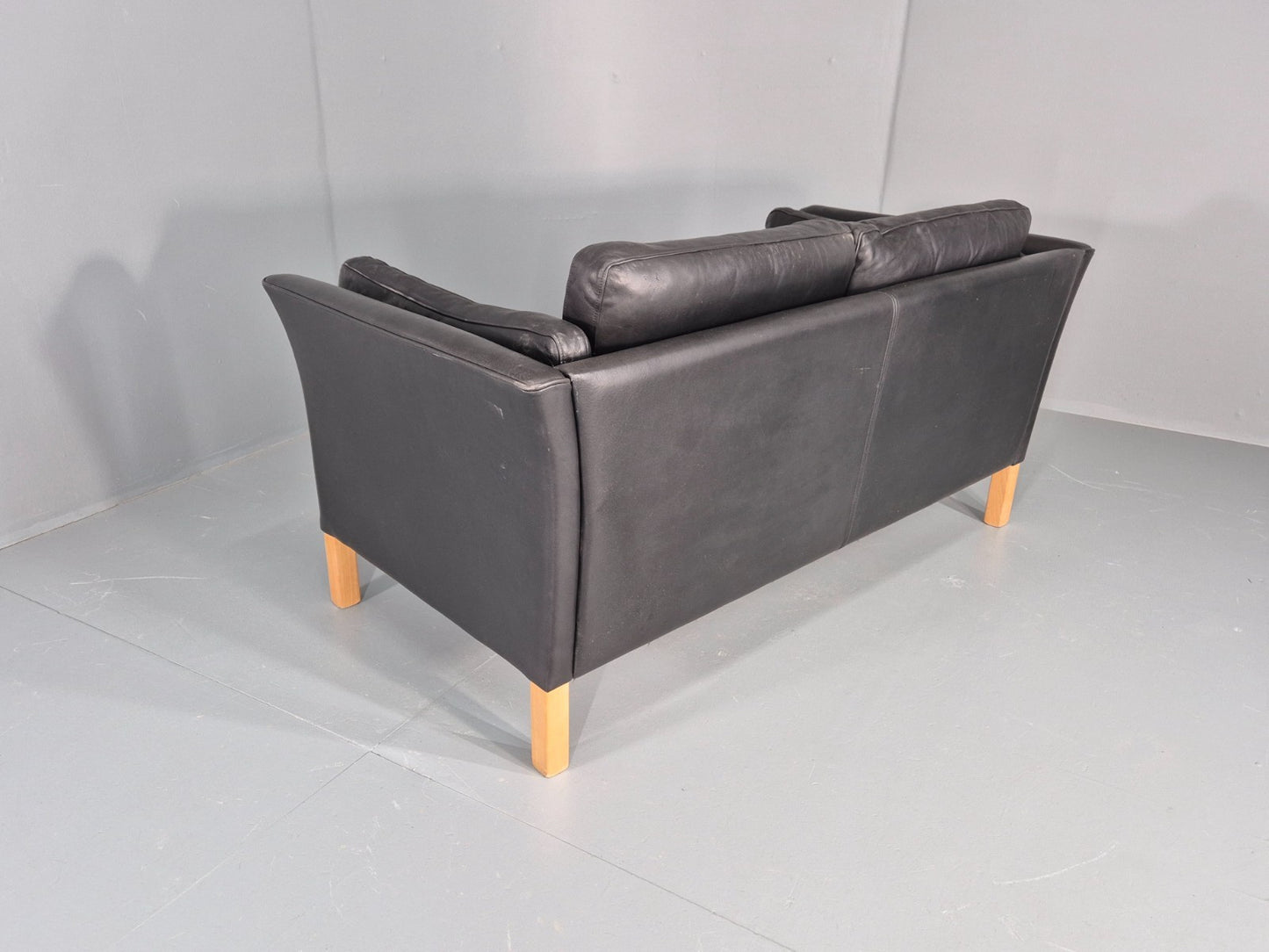 Vintage 2 Seat Sofa Danish Black Leather Mid Century Retro 1980s  EB10482 M2SS15